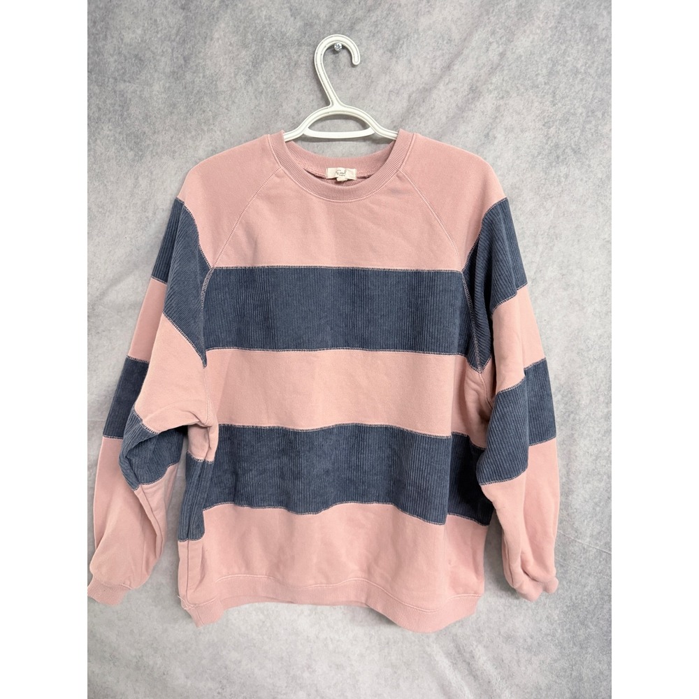 Easel Los Angeles Pink Blue Corduroy Striped Raglan Sweatshirt Pullover Medium
